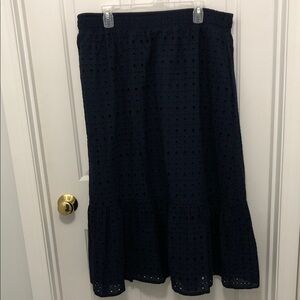 Time and Tru Navy Eyelet Midi Skirt